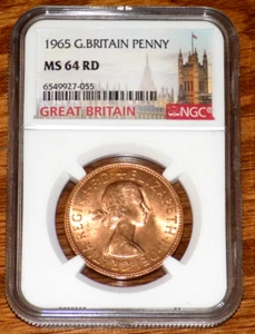 1965 GREAT BRITAIN NGC MS 64 RD BRITISH UK Penny MS64RD Certified Graded UK Coin - Picture 1 of 4