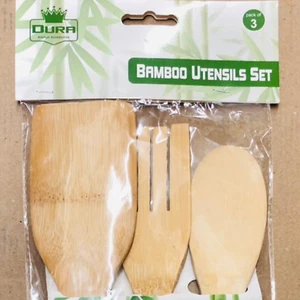 3 X WOODEN BAMBOO UTESILS SET-KITCHEN COOKING/BAKING/MIXING UTENSILS - Picture 1 of 3
