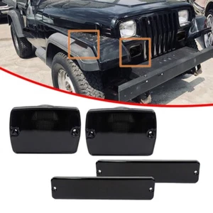 4PC Bumper Signal+Fender Side Marker Light Smoked For Jeep Wrangler YJ 1987-1995 - Picture 1 of 12