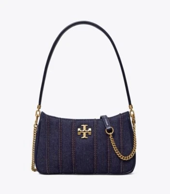 Новый с Ярлыками Tory Burch Kira джинсовой ткани мини выстеганная сумка через плечо золото темно-синий - Изображение 1 из 4