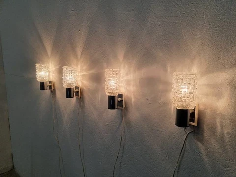 Sconces (4), wall lights, Art Deco, Mid Century Modern, chrome, glass, luxury Cover