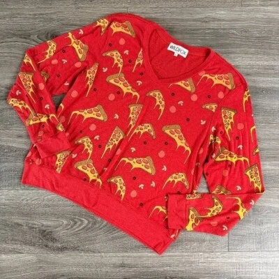 Wildfox Extra Cheesy Pizza Baggy Sweater Boyfriend Fit Size Large - Image 1 of 4