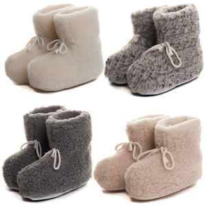 Ladies Womens Mens Sheep Wool Slippers Thermal Shoes Boots all sizes natural - Picture 1 of 7