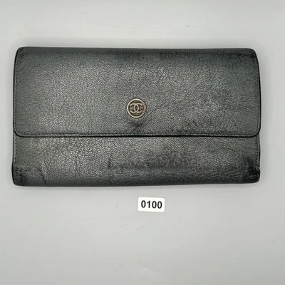 Chanel metallic grey Leather Wallet CC Logo COA card Included#100 - Image 1 of 4
