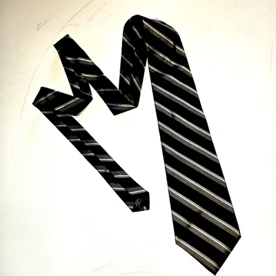 Apt. 9 100% Silk Black and Gray Striped Mens Necktie - Image 1 of 4