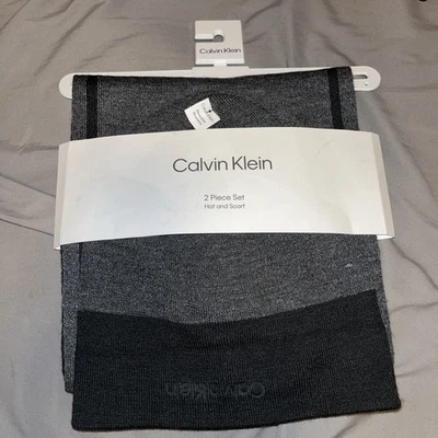 NUEVO CON ETIQUETAS Calvin Klein Para Hombres Invierno Negro/Gris Gorro Gorro y Bufanda Conjunto Talla Única Foto 1 de 2