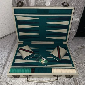 Vintage 1970’s Backgammon Set Emerald-Green & Ivory Chips 20x15” Board - Picture 1 of 11