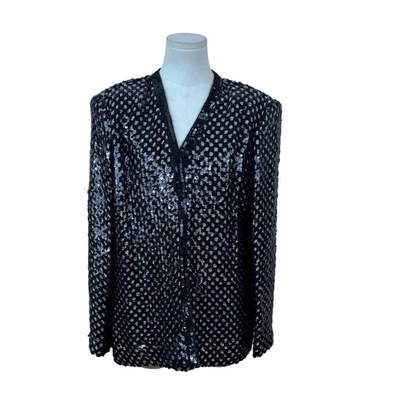 Blazer vintage I. Magnin para mujer negro lentejuelas acrílico brillante talla 12 Foto 1 de 4