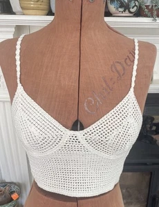 Zara White Cotton Crochet Style Crop Top New With Tags S - Picture 1 of 12