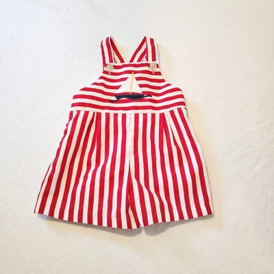 Vtg Kelly's Kids Boy's Overall Romper Red White Stripe Nautical Sailboat Size 2T - Image 1 of 4