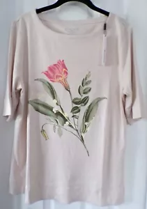 NWT NEW SPRING CHICO'S SZ 2 / LARGE FLORAL PIMA COTTON TEE $55.50 - Picture 1 of 12