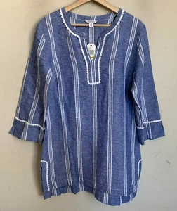 Nautica Damen Oberteil blau weiß Pullover V-Ausschnitt 3/4 Arm Nahtschlitze Gr. M NEU - Bild 1 von 8