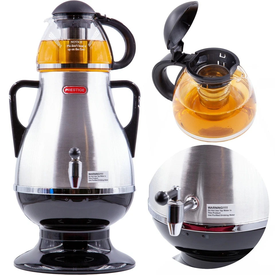 Black Electric Samovar - 3.2L Stainless Steel Tea Maker with Glass Teapot - Image 1 of 4