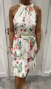 Lipsy Floral Halter Dress 12 Fit Flare Ivory Cream Wedding Occasion Summer Party - Picture 1 of 23