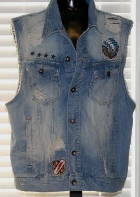 Chaleco vaquero vintage Legacy Edition para hombre motociclistas desgastados corre talla pequeña 2XL Foto 1 de 4