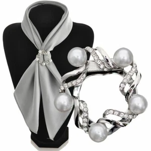 Versatile Silver Plated Simulated Pearl Ring Clip, Pendant, Brooch w/ 925 chain - Picture 1 of 4