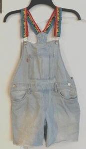 Levi's Shortalls Rainbow Strap Light Blue Denim Bib Overall Shorts Girls 14R - Picture 1 of 3