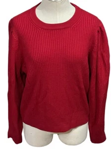 Aritzia Wilfred Ayla Puff Sleeve Crew Neck Merino Wool Sweater Sz L EUC - Picture 1 of 5