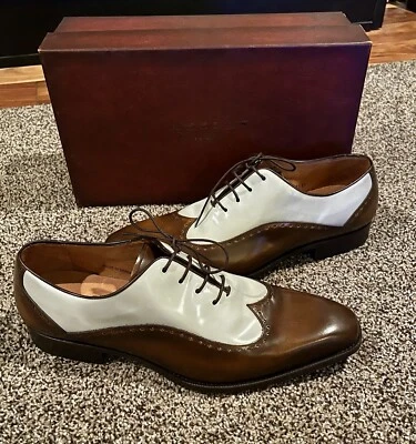 NIB Mezlan “Alsina” Oxford Spectator Brown Cognac/ Pearl Leather Shoes Size 11 M - Image 1 of 4