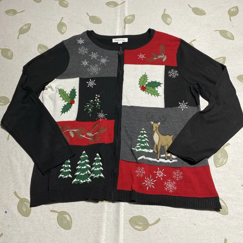 Chaqueta de Navidad Breckenridge para mujer talla XL suéter negro/rojo cremallera. O Foto 1 de 4