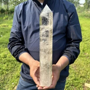 Top3.43LBNatural Clear quartz Point Quartz Crystal Obelisk wand Tower send stand - Picture 1 of 12