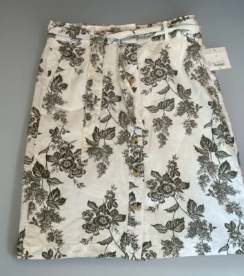Liz Claiborne Women's 4 Linen Blend Button Up Greenstone Floral Mini Skirt New - Image 1 of 4