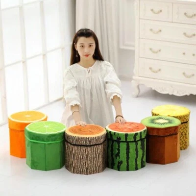 3D Fruit Green lemon Cube Foot Stool Seat Folding Ottoman Pouffe Toy Storage Box - Image 1 of 4