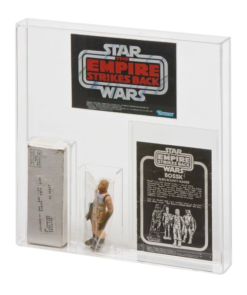GW Acrylic Mailer Display Case Vintage Star Wars ESB Bossk & Survival Kit Amc009