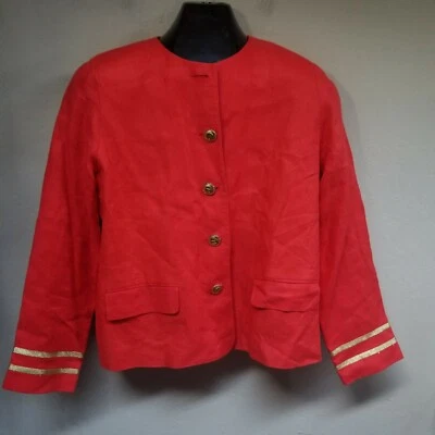Chaqueta Blazer Anne Klein Mujer Pequeña Pequeña Mangas Largas Botones Lino Rojo Foto 1 de 4