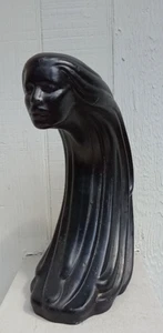 MCM Mexico Spirit Woman Black CHALKWARE Figure Vintage Sculpture Long Hair Ghost - Picture 1 of 13