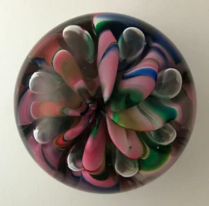 Signed JOE ST CLAIR Striped Crimp Cushion Glass Paperweight - Picture 1 of 3