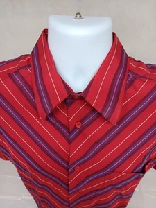 GIOBERTI MENS MEDIUM RED PURPLE STRIPED BUTTON UP SHORT SLEEVE SHIRT NEW  - Picture 1 of 12