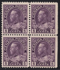 Canada 5c KGV Admiral Block SE, Scott 112c, F-VF MNH, catalogue - $475 - Picture 1 of 2
