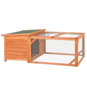 Cozy Rabbit Hutch & Run for Small Animals - Weather-Resistant Fir Wood Design - Picture 1 of 9