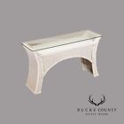 Henry Link Vintage White Wicker And Glass Top Console Table