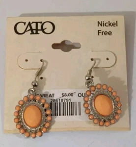 Cato Silver Toned & Peach Flower Shaped Dangling Earrings Nickel Free - Picture 1 of 4
