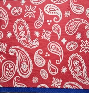 ZWEI individuelle Papier Cocktail Decoupage Servietten - 2770 rot Bandana mit blauem Rand - Bild 1 von 2