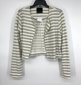 Harlowe & Graham Jacket Womens Size Large Stripe Open Front Cropped Knit - Picture 1 of 10