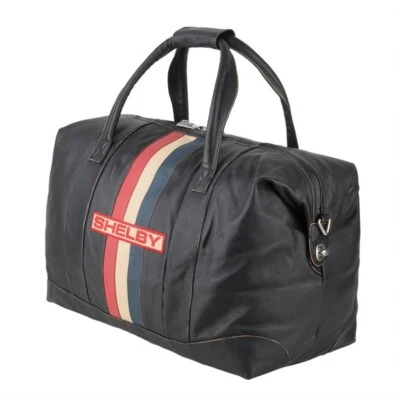 Shelby Striped Vintage Leather Duffel Bag - Ford Mustang GT500 GT350 SVT Cobra - Image 1 of 4