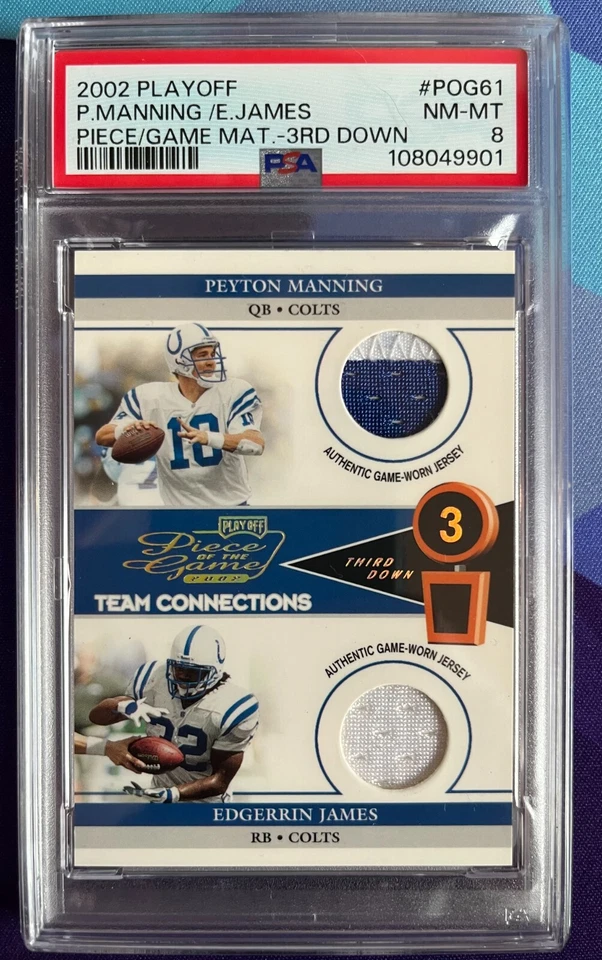2002 Playoff POTG /25 Peyton Manning Edgerrin James #POG-61  PSA 8 - POP 1 - Image 1 of 3