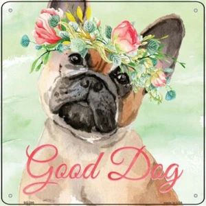 French Bulldog Metal Flower Sign - 12" x 12" Cream - Picture 1 of 1