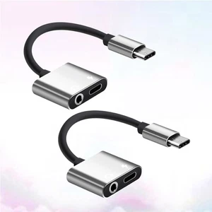 2 in 1 Aluminiumlegierung Typ-C auf 3,5 mm Kopfhörer Adapter Audio Adapter (Silber) - Bild 1 von 11