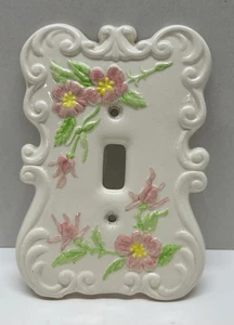 Vtg Ceramic Light Switch Plate Cover Ceramic Holland Mold Flowers Hand-Painted - Picture 1 of 6