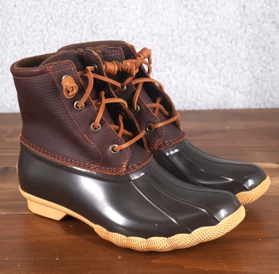 Sperry Boots Womens 6.5 Tan Dark Brown Saltwater Duck Leather Waterproof - Image 1 of 4