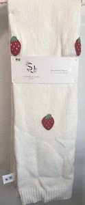 Sincerely Jules Decorative Throw White w/Embroidered Strawberries - Picture 1 of 5