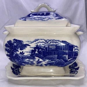 Blue & White Ware Tureen w/Lid & Base Plate, No Ladle, Made in Japan See Photos - Picture 1 of 14