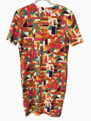 复古 60 年代 70 年代 Bill Blass 色块串珠 Mod 滑板车换装连衣裙丝绸尺寸 4 — 第 1/4 张图片