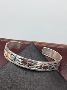 Sterling Silver Turquoise & Coral Inlay Native 6.5" Cuff Bracelet ~ 16.4g - Picture 1 of 9