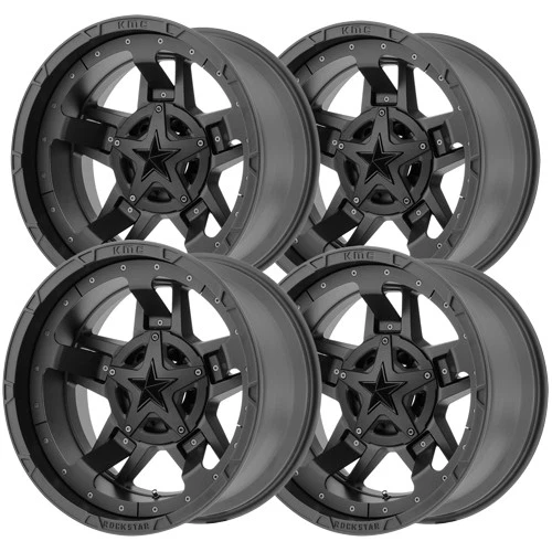 (4) XD Series XD827 Rockstar 3 17x9 5x4.5"/5x5" -12mm Matte Black Wheels Rims Foto 1 de 4