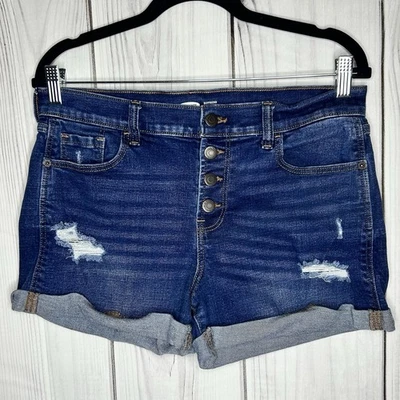 Pantalones Cortos Old Navy 3" Talla 10 Azul tiro medio novio botón mosca puños desgastados Foto 1 de 4